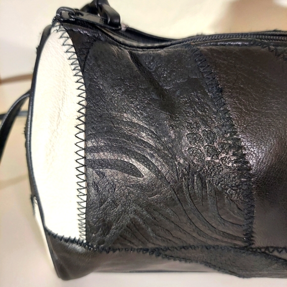 Black & White Leather Patchwork Crossbody Bag - Picture 12 of 12